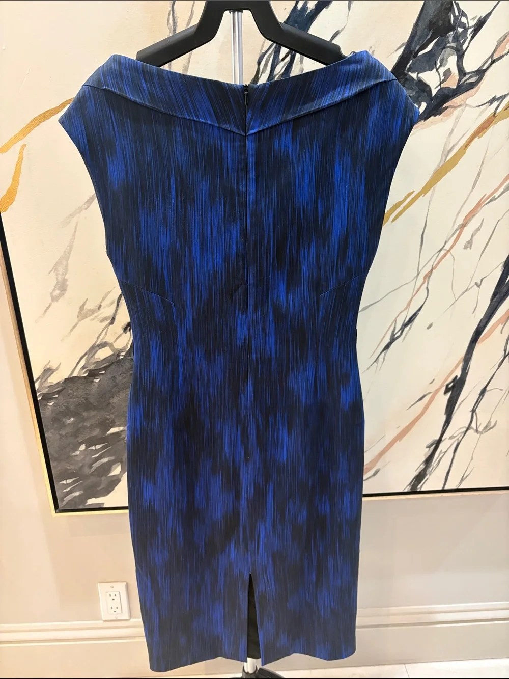 Michael Kors Electric Blue & Black V-Neck Midi Sheath Dress